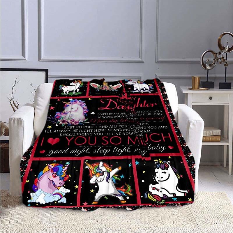 Одеяла с принтом единорога «Моей дочери от мамы», флисовые одеяла, подарки на день рождения, праздничные пледы на День святого Валентина