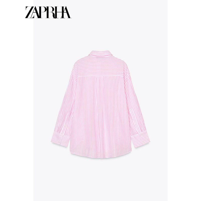Zaprha 2025 Summer New Arrival Super Nice Loose Cotton Stripes Loose Lapels Shirt for Women 7521078