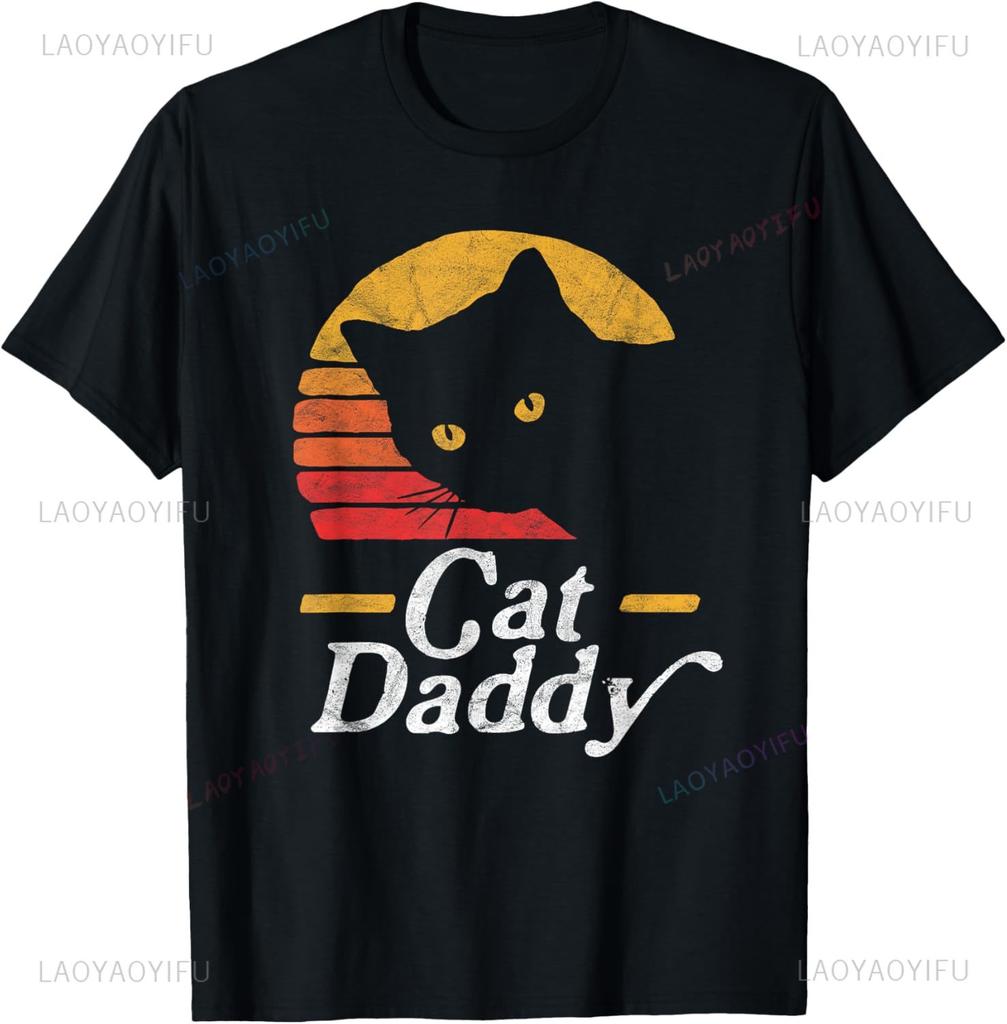 Cat Daddy Vintage Eighties Style Cat Retro Distressed Tshirt Personalized Clothing Printed Tshirt Ropa Hombre