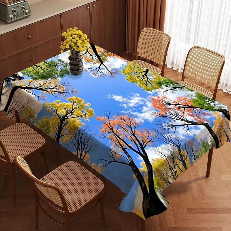 Autumn Colorful Maple Tree Blue Sky Landscape Rectangle Table Cloth for Home Dinner Reusable Tablecloth for Indoor Outdoor Decor