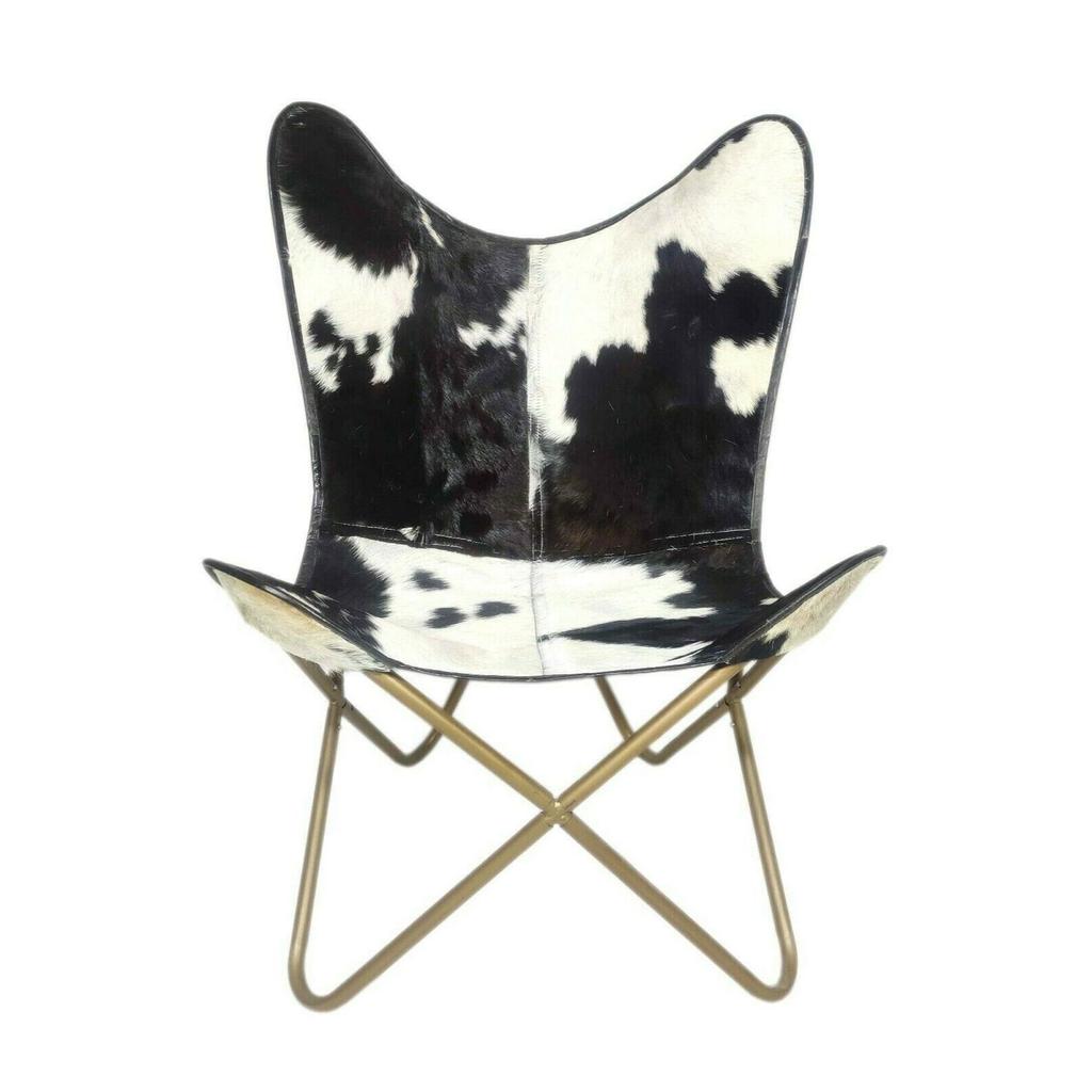 Vintage Cowhide Leather Butterfly Chair Sleeper Seat Relax Arm Chair Folding