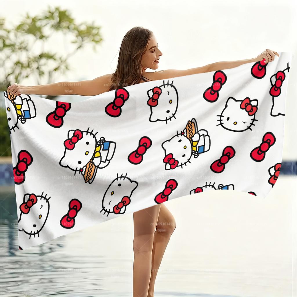 Пляжное полотенце Hello Kitty - Быстросохнущее, легкое, для плавания, серфинга, кемпинга, унисекс, праздничный подарок
