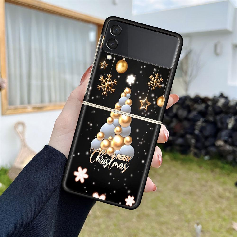 Снежный рождественский чехол для Samsung Galaxy Z Flip 3 4 5G черный жесткий корпус для телефона из ПК Z Flip4 роскошный сегментированный чехол