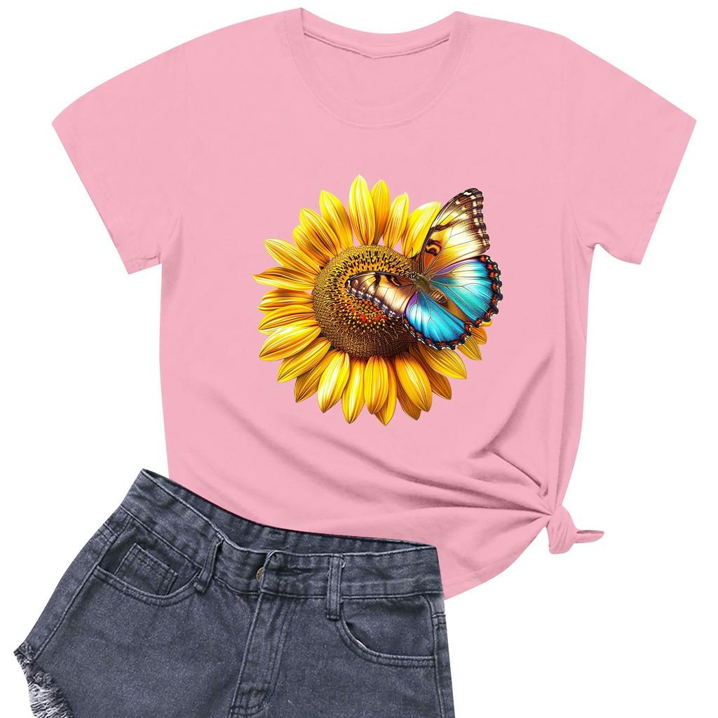 Женская модная повседневная футболка с круглым вырезом и короткими рукавами