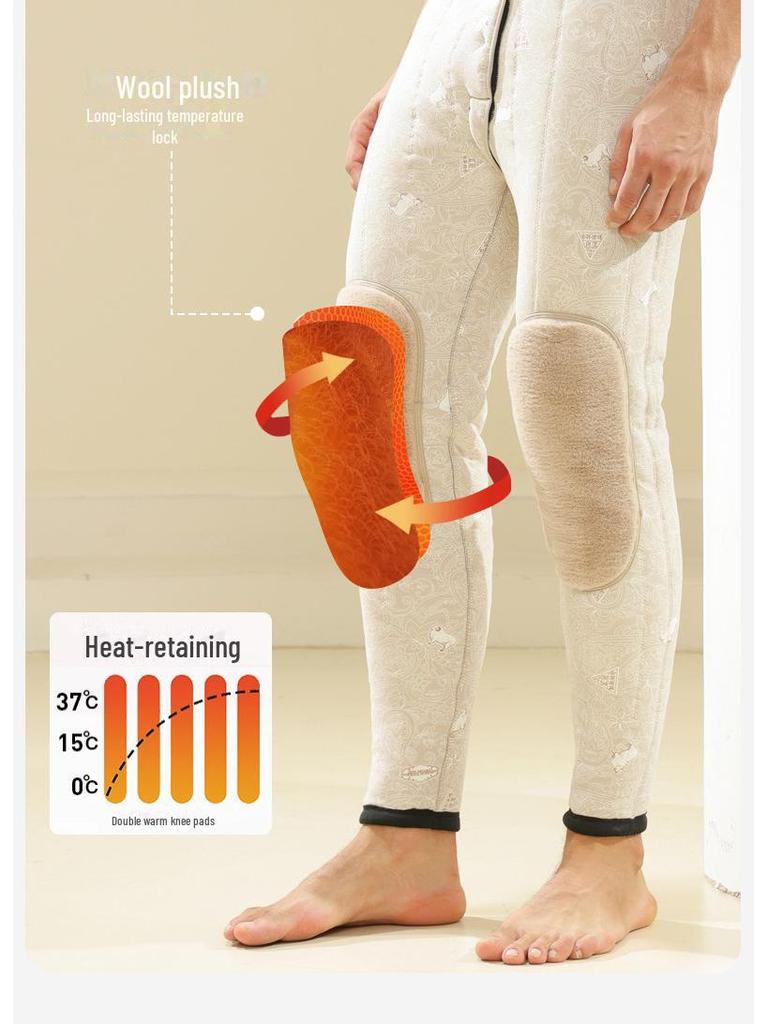 Женские флисовые брюки из суперплотной смеси шерсти и хлопка - теплые, из верблюжьей шерсти, свободного кроя, с накладками на талии и наколенниках, для людей среднего и пожилого возраста, для зимнего использования.