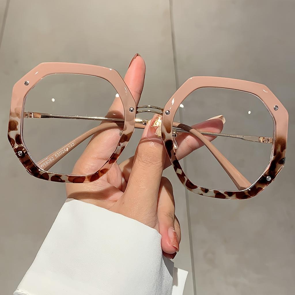 Man Women's Fashionable Plain Glasses Polygonal Frame Versatile Side Hollow Design Casual Comfortable Protective