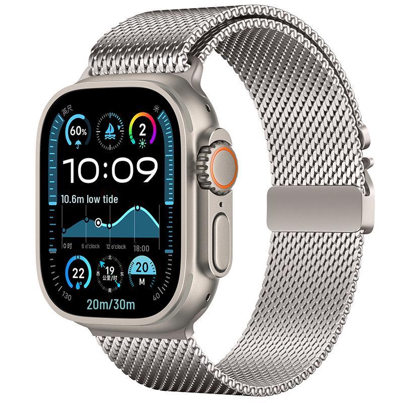 Совместимо с Apple Watch 11: Пряжка-парашют Миланский ремешок из нержавеющей стали, Металлический ремешок Ultra 3