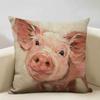 Animal Oil Painting Cushion Cover Home Sofa Decoration Pillow Case Cute Pig Pattern Pillowcase 45x45cm Linen Living Room Decor