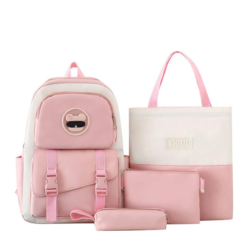 Four-Pieces Backpack Set Student Schoolbag Color Block Women's Large Capacity Backpack Campus Backpack