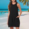 Женское платье без рукавов, летнее повседневное мини-платье с карманами, свободное
