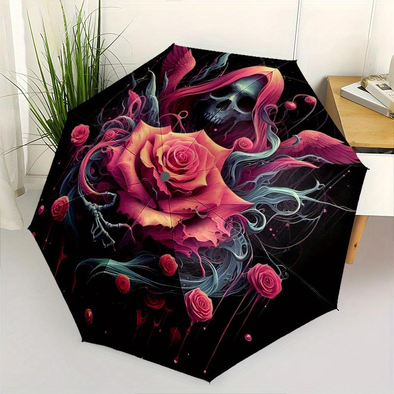 1pc Gothic Rose Automatic Opening and Closing Umbrella, Lightweight 3-Fold, With Cute Cartoon Characters, Suitable for Home, Outdoor and Daily Us