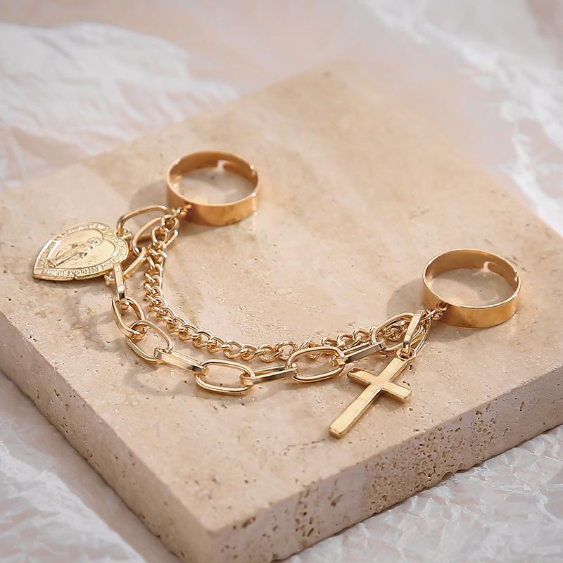 Punk Silver Color Plated Cross Chain Ring For Women Trendy Hip Hop Finger Knuckle Adjustable Jewelry Accessories Gift