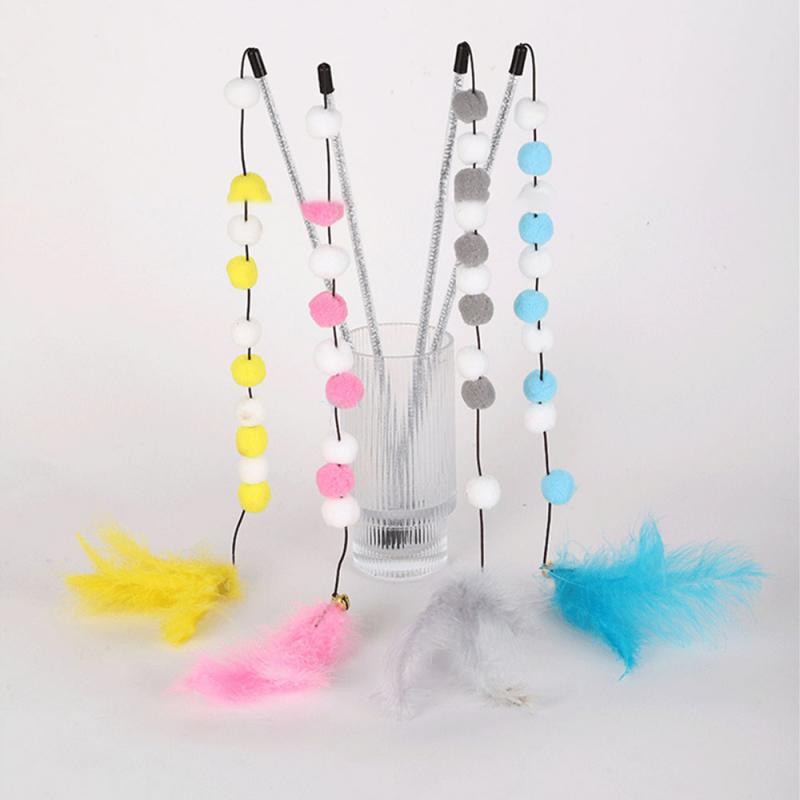 Игрушки для кошек с помпонами 1 шт. интерактивная палка перо игрушки котенок дразнит прочный игровой плюшевый мяч зоотовары для кошек упражнения