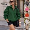 Athleisure Style Sweatshirt Women Oversized Sweatshirt, Stand Collar Zipper Half Placket Tops, Solid Color Basic Long Sleeve Lightweight Pullover Tops