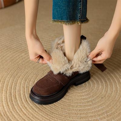 Модные Новые Зимние Женские Ботинки из Коровьей Замши Ботильоны Челси для Женщин Круглый Носок Модные Ботинки Ручной Работы Ботинки на Платформе Zapatos De Mujer Коричневые