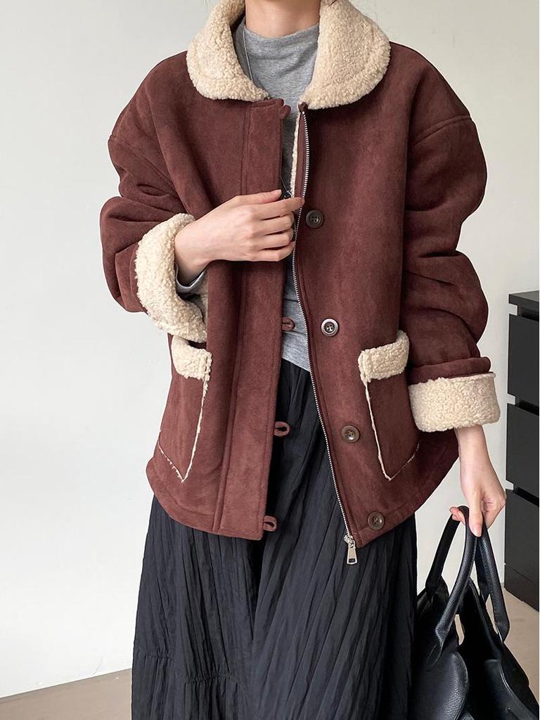 Winter Hot Cocoa Retro Suede Fur Coat - Women's Warm Top 6002