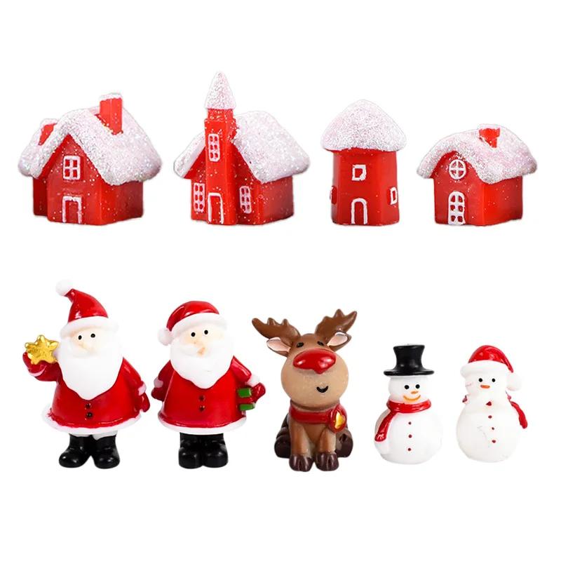 4pcs Christmas House Santa Claus Sled Tree Snowman Figurine Doll House Home Decor Miniature Garden Decoration Accessories