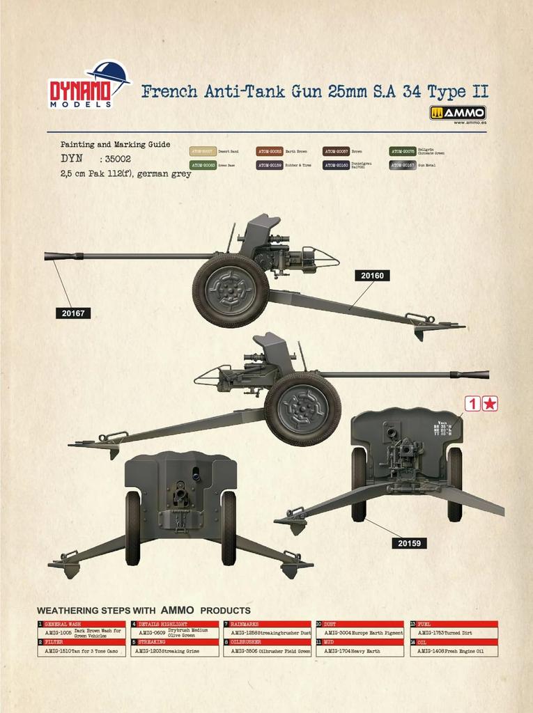 Dynamo Models 1/35 French Hotchkiss 25mm S.A. 34 Type 2 Anti-Tank Gun Premium Edition Plastic Model DYN35DM002P