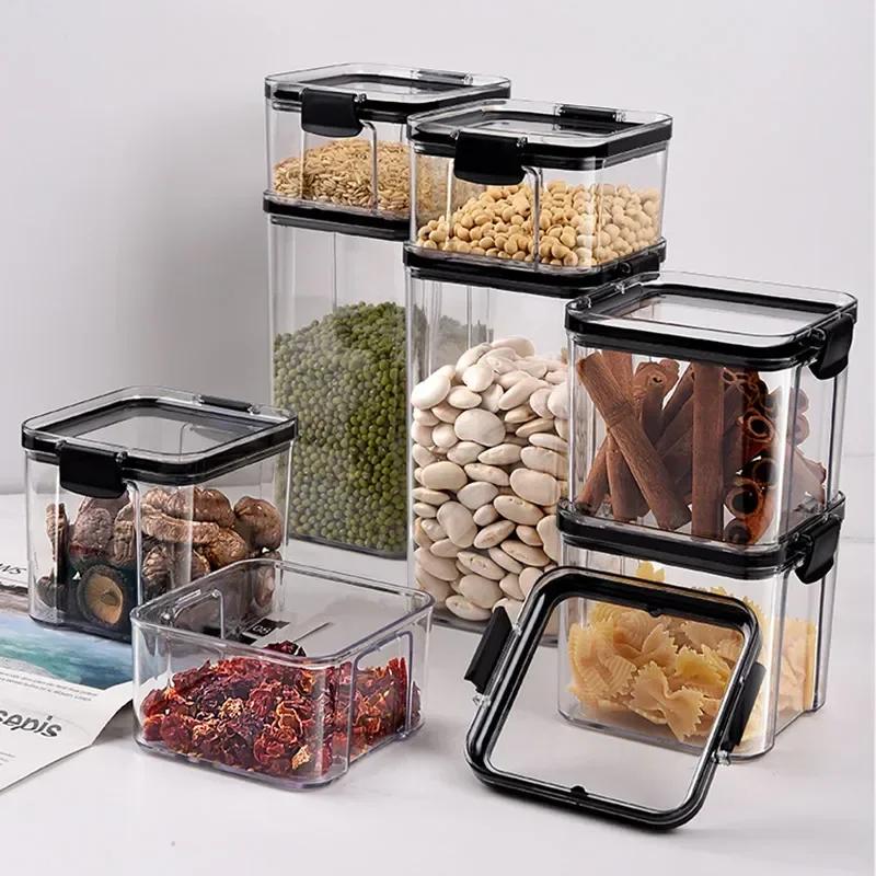 Dry Food Storage Box Food Containers Transparent Stackable Kitchen Spaghetti Noodles Sealed Tank Cans Organizers Bottles