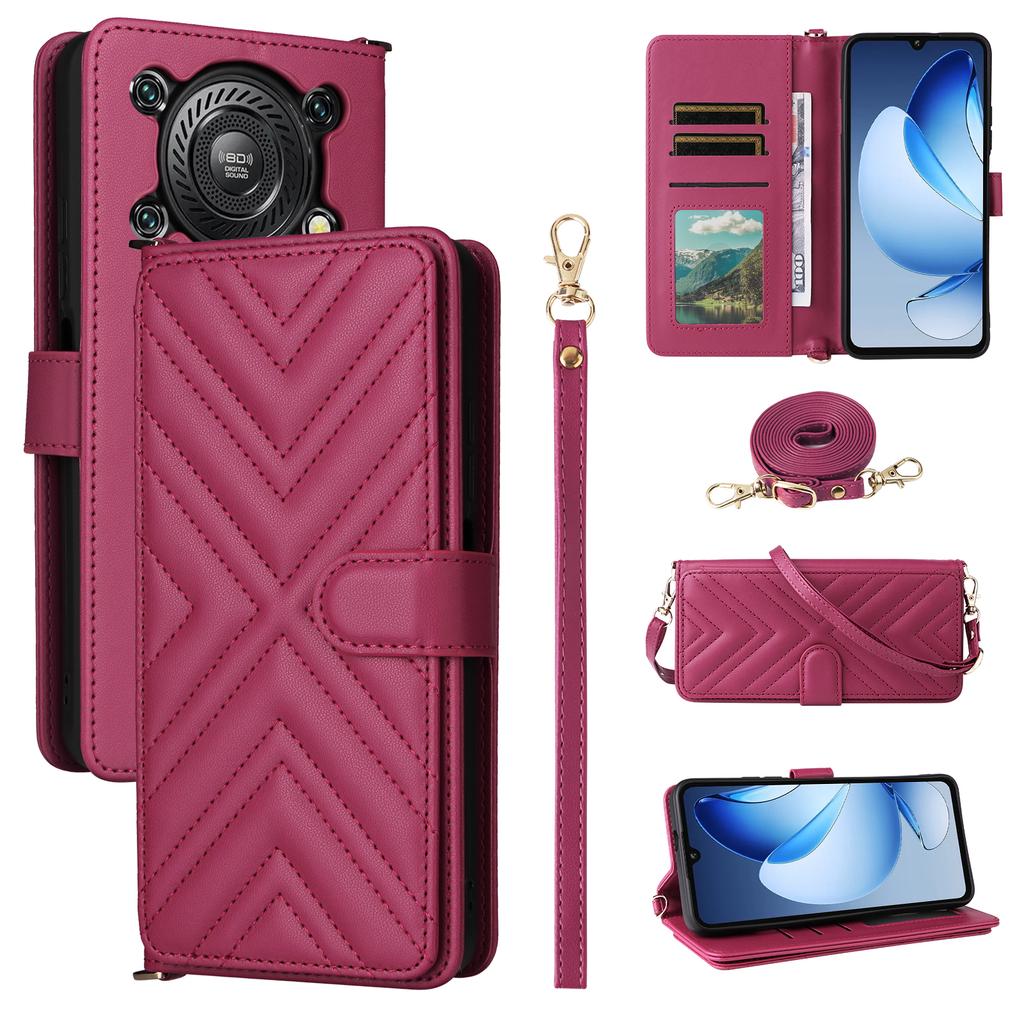 For Oukitel C60/C60 Pro Case with Shoulder/Wrist Strap Leather Phone Cover Stand Wallet