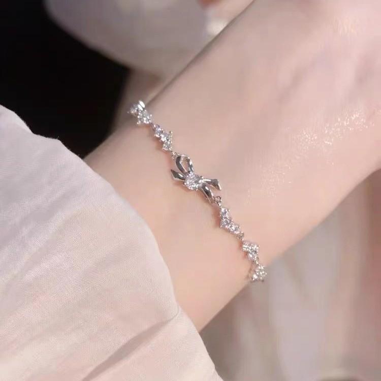 Highend Bowknot Bracelet For Women Summer Geometric Copper Jewelry With Rhinestones