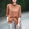 Women Shirt Cotton Linen Literary Shirt Slanting Solid Color Casual Linen Lapel Shirt