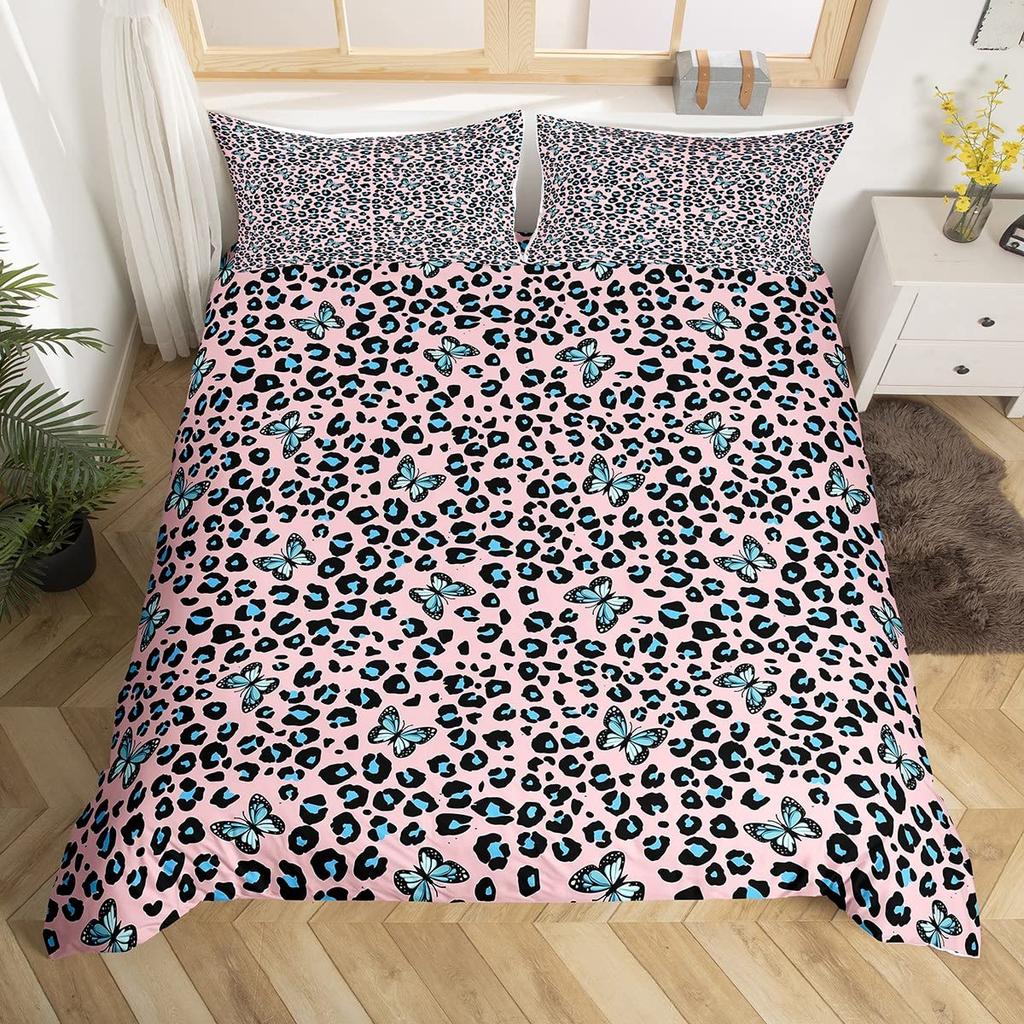 Комплект постельного белья с принтом гепарда King Queen, пододеяльник с бабочками, покрывало из меха животных, покрывало из полиэстера с принтом джунглей и дикой природы