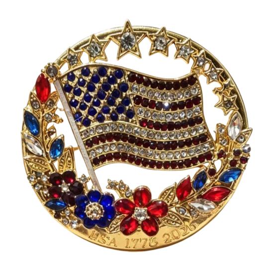 Brooch Pin American Flag Flower Blooming Enamel Lapel Pin with Stars Stripes