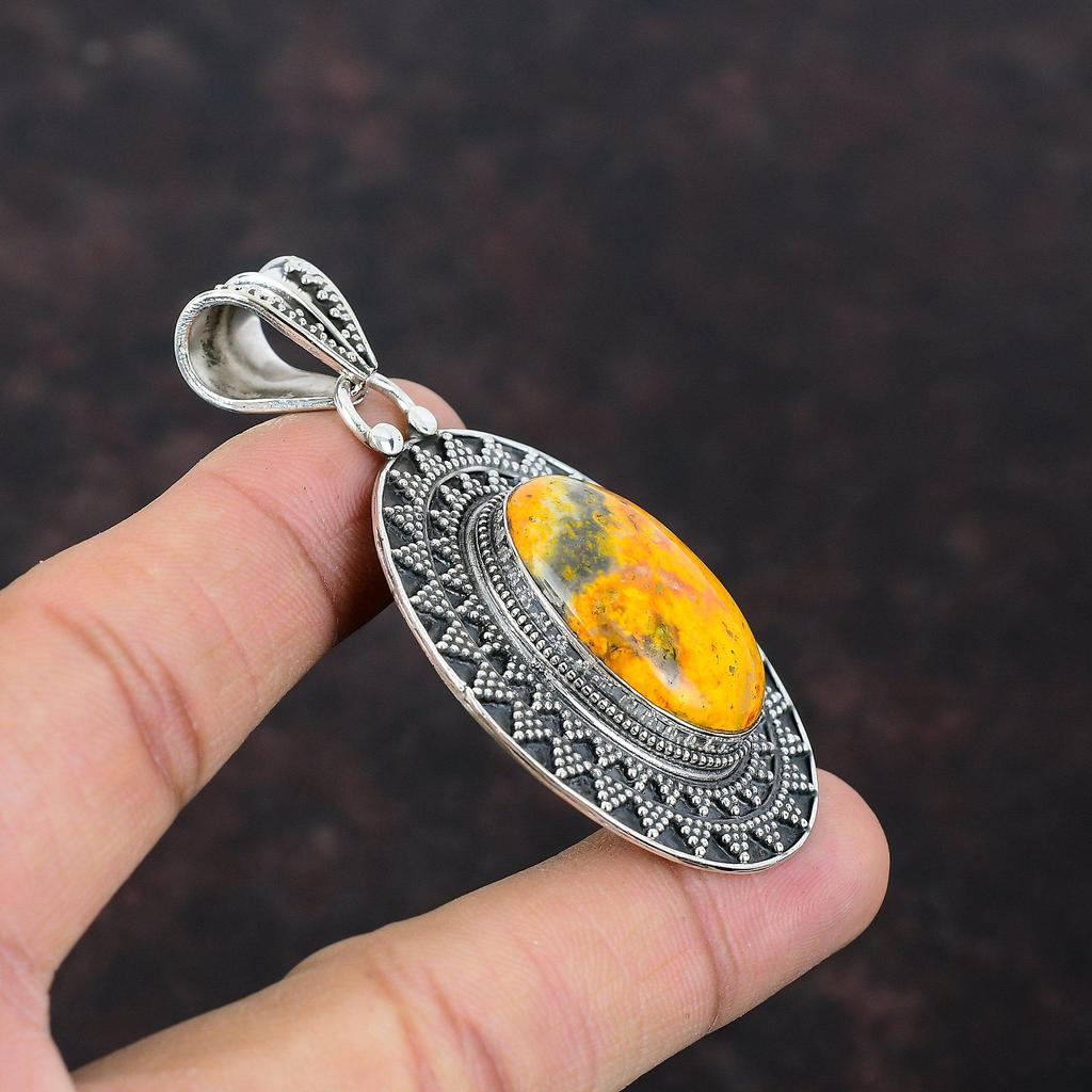 Bumble Bee Jasper Pendant Original Gemstone Pendant 925 Sterling Silver Pendant Handmade Vintage Jewelry Birthstone Pendant Wedding Gifts