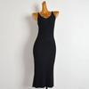Fashion Style Pure Color Sexy Pairs V Neck Vest Knitting Long Skirt Women's Summer Silm Slim Looking Base Slit Dress