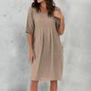 Women's Casual Loose O Neck Short Sleeve With Pockets Elegant Linen  Swing Dresses