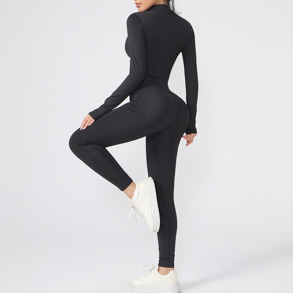 Autumn Scrunch Gym Jumpsuit Women's Fitness Suit Long Sleeve and Long Pant Sports Overalls for Woman Tracksuit Yoga Clothing Zipper Workout Sportswear