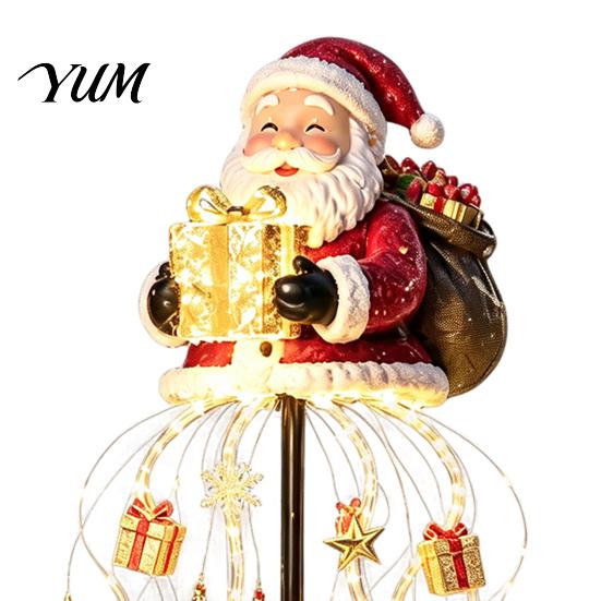 Decorative Porch Holiday Lighting Solar Santa Claus Christmas Garden Light, LED Holding Gift Box Yard Stake Weather Resistant Lawn Decor with