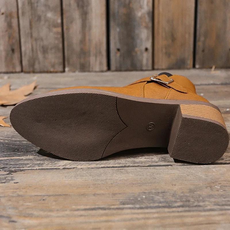 2024 Новые женские ботинки Ботильоны Ботинки Челси на толстом каблуке Римские остроносые повседневные туфли Простые удобные ботинки Женские ботинки Femenina