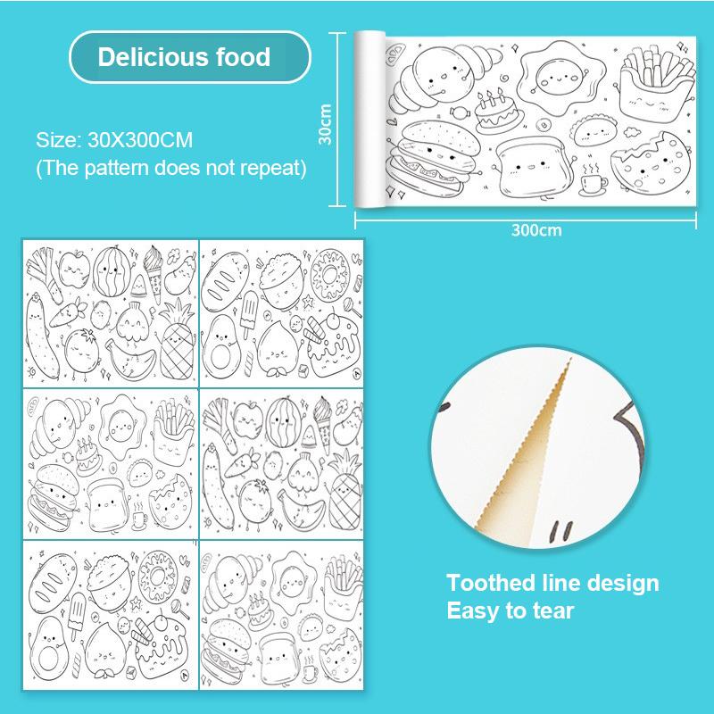 Children'S Drawing Roll Sticky Color Filling Paper Graffiti Scroll Coloring Paper Roll For Kids Diy Painting Educational Toys
