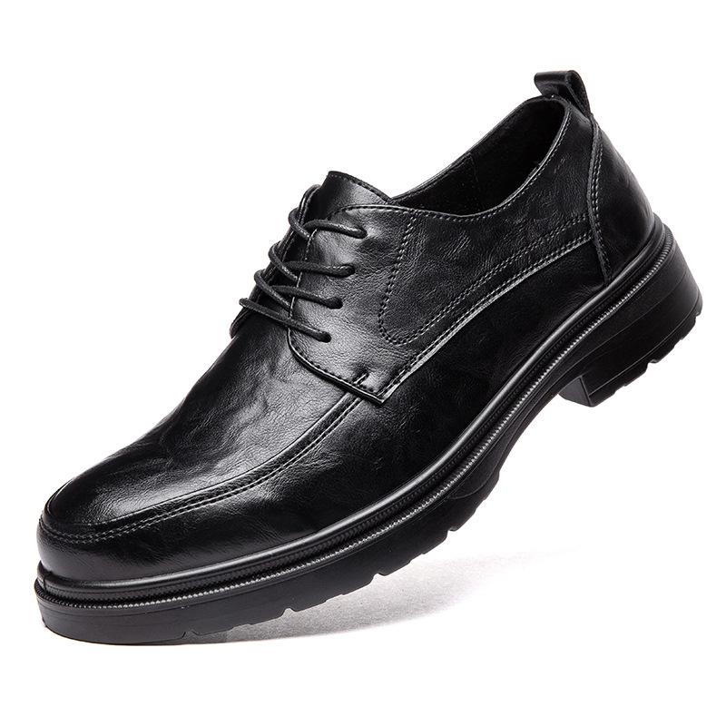 Men's Genuine Leather Derby Shoes Autumn Platform Slip-Resistant Breathable Comfort Business Casual Lace-Up for Daily Walking