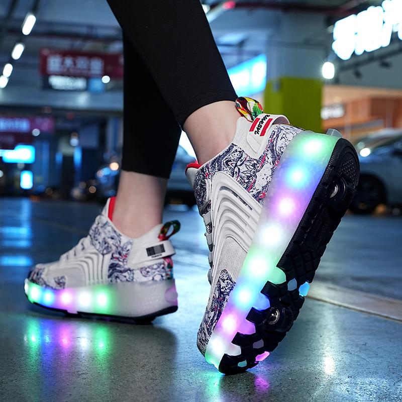 Детские кроссовки со светодиодной подсветкой и двойными колесами, спортивные кроссовки Heely