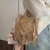 Boho Fringe Woven Bag Summer Fashion Hollowed Out Tote Pastoral Crossbody Shoulder Bag