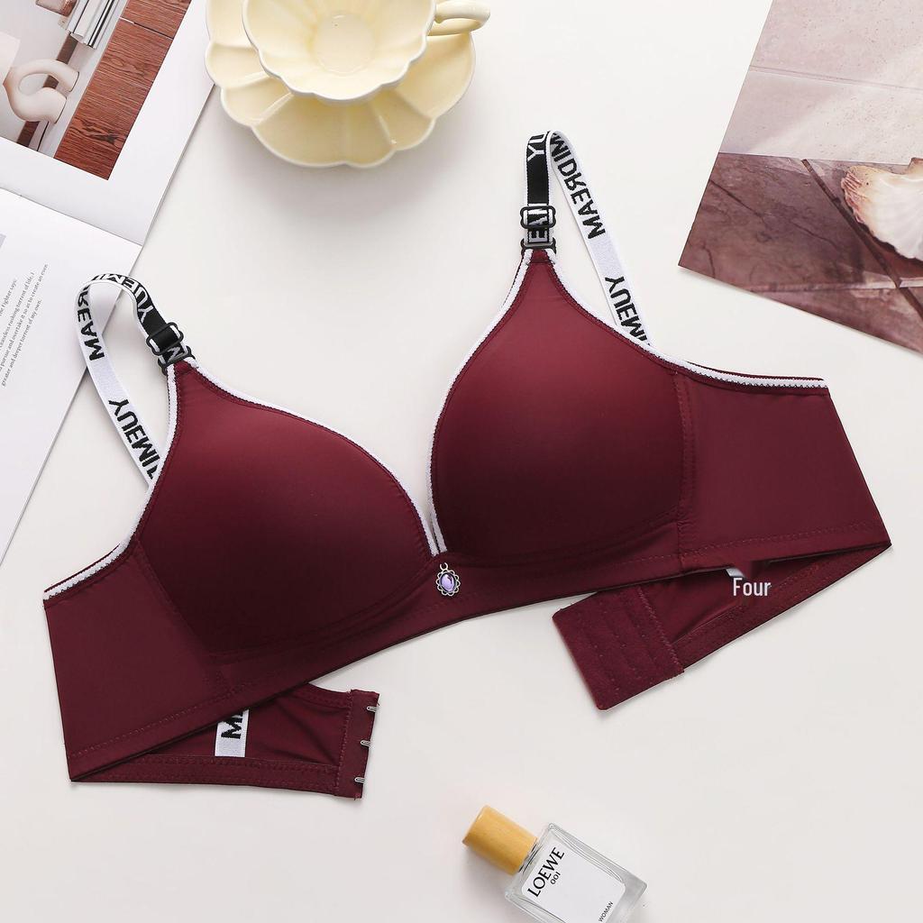 Skin-Friendly Wire-Free Push-Up Bra with Fashion Letter Straps for Women - Soft, Comfortable, and Breathable