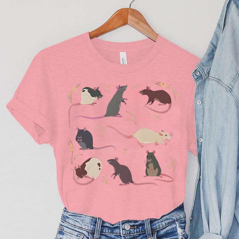 Футболки с изображением крысы, женские топы в стиле Харадзюку с животными, летние повседневные модные футболки, винтажные женские футболки с принтом Paddy, женская одежда с крысой