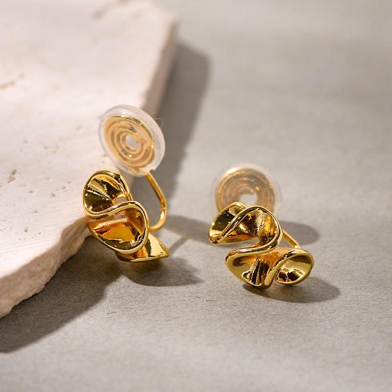 Матовые серебристые геометрические каффы для ушей в виде цветов с гофрированным краем - Не требуют пирсинга