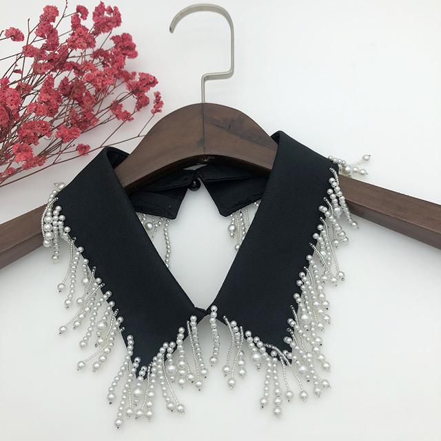 Women White Fake Collar Handmade Beads Detachable Solid Color Shirt False Collar Blouse Women Neckwear Decor