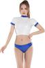 LOST-G Женская облегающая гимнастическая форма, Девушка-старшеклассница/ученица средней школы, Милый костюм для косплея, Топ и шорты-бумеры, Набор из 2 предметов (СИНИЙ И БЕЛЫЙ)