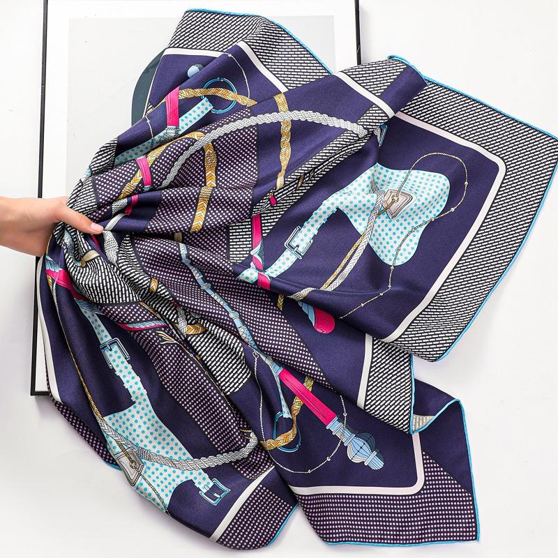 Heavy Silk Silk Scarf Women's Double-sided Heterochrome Printing 90 Square Scarf Mulberry Silk Twill Satin Fashion Versatile Shawl