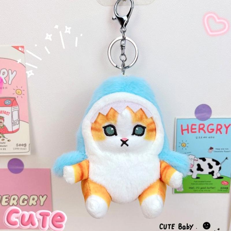 Милая плюшевая игрушка в виде акулы, кота, мультяшная кошечка, мягкая кукла, брелок для ключей, автомобильный брелок, сумка, декор, подарок другу