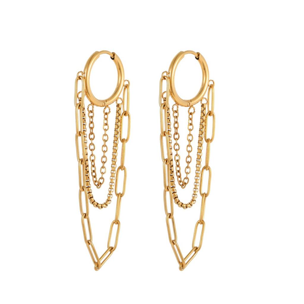 GEMCHIC Women's Stainless Steel Multi-Layer Chain Tassel C-Shape Earrings Fashion Design Trendy Ear Jewelry