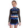 Girls Cheerleader Uniform Long Sleeve Crop Top Hollow Out Design Rhinestone Details Matching Dance Skirt Outfit