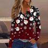 Women's T Shirt Tee Christmas Printed Button Long Sleeve Tunic Daily Weekend Fashion Basic V- Neck Regular Top