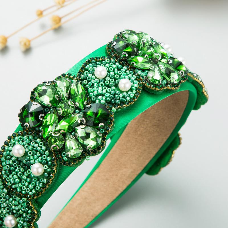 Женская повязка на голову с широким краем, жемчужным стеклом и кристаллами, байковая повязка на голову для шампуня, милый обруч для волос, красочный головной убор