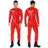 Mens Shiny Patent Leather Jumpsuit Stand Collar Long Sleeve Zipper Leotard Bodysuit Catsuit